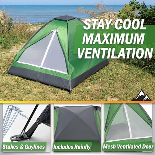 2 Person Camping Tent with Rain Fly and Carrying Bag - Lightweight Outdoor Pop Up Tents for Camping Essentials, Music Festivals, Backpacking, Hiking, or Beach Shelter by Wakeman Outdoors