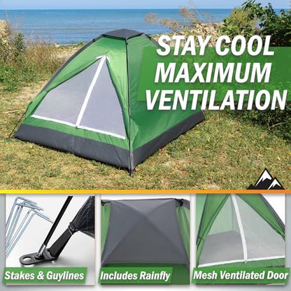 2 Person Camping Tent with Rain Fly and Carrying Bag - Lightweight Outdoor Pop Up Tents for Camping Essentials, Music Festivals, Backpacking, Hiking, or Beach Shelter by Wakeman Outdoors