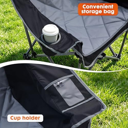 EMERIT Oversized Padded Camping Chair for Big Tall Adults, 500 LBS Heavy Duty Foldable Quad Lawn Chair, 19.68" High Seat, 4-Layer Cushion, Cup Holder, Camping Tailgating Backyard Patio Sports, Black