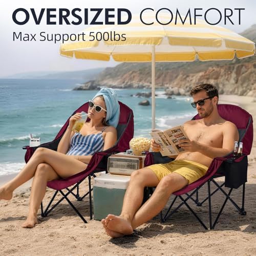Oversized Camping Chair for Adults 2 Pack - Heavy Duty Outdoor Padded Chair