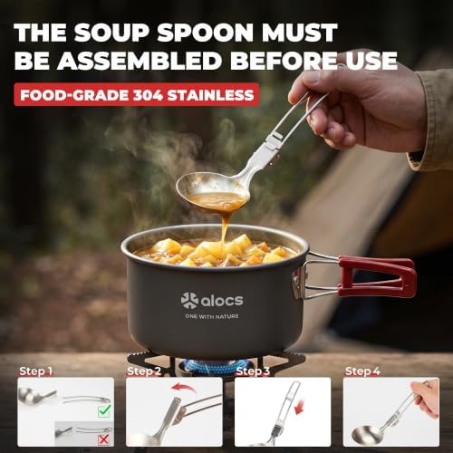 ALOCS 19pcs Camping Cookware Mess Kit, Pots and Pans Set with Kettle