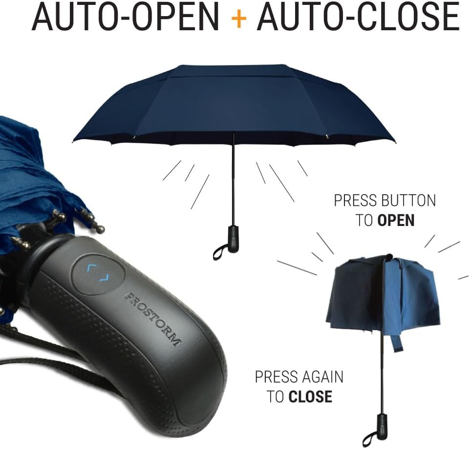 Vented Travel Umbrella | Strong Compact Windproof Umbrella | Top Pick by Wirecutter 2025 | Deep Dome Coverage | Auto Open/Close | Portable Pop Up with Large Coverage | Fits Car & Backpack