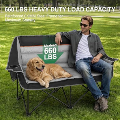 HOPERAN Double Camping Chair 660lb Camping Couch Oversized Folding Loveseat