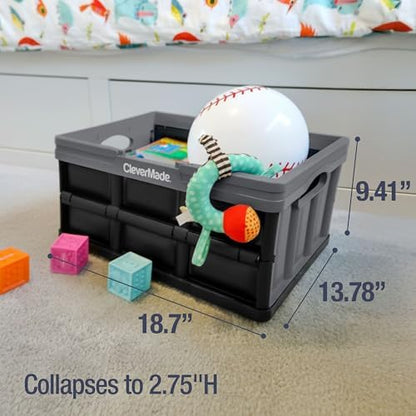 CleverMade Collapsible Shopping Basket, 32L Storage Crate, 1 Pack, Stone