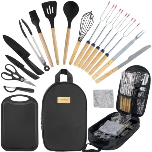 Camping Cooking Utensils Set, Silicone Cookware for Travel BBQ