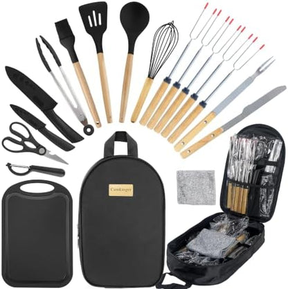Camping Cooking Utensils Set, Silicone Cookware for Travel BBQ