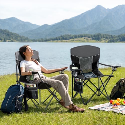 Oversized XL Camping Chair 2-Pack with Mesh Back, Black