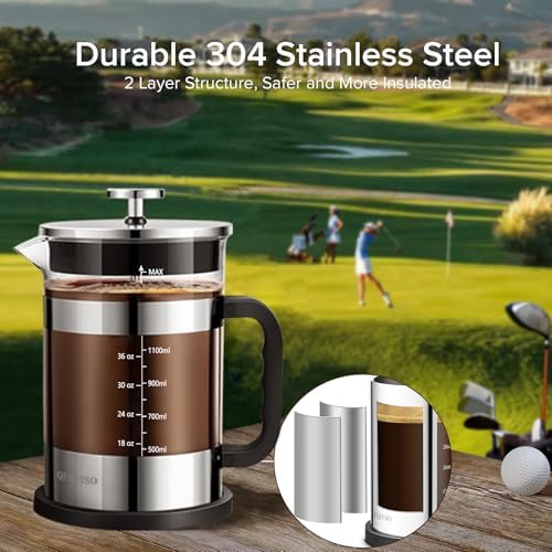 QUQIYSO French Press Coffee Maker 51oz, Large French Press, Thickened Glass
