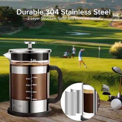 QUQIYSO French Press Coffee Maker 51oz, Large French Press, Thickened Glass