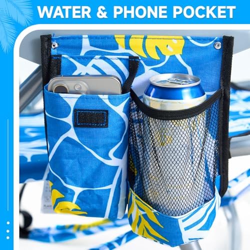 2 Pack Lightweight Portable Camping Beach Chair for Adults, Outdoor Lay Flat Folding Beach Chairs with 5 Positions, Backpack Beach Chair with Towel Bar, Zipper Pouch, Hawaiian Style