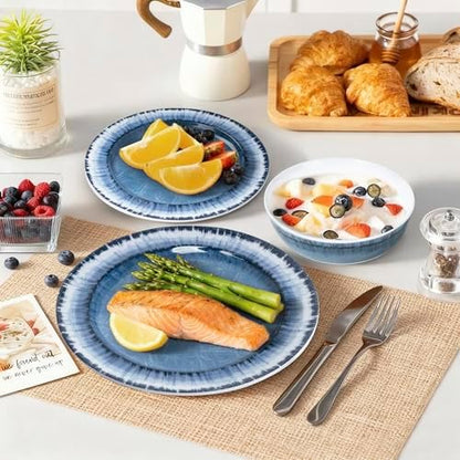 AELS Melamine Dinnerware Set of 12 Pcs Dinner Dishes Set for Indoor and Outdoor Use, Dishwasher Safe, Lightweight Unbreakable, Navy Blue