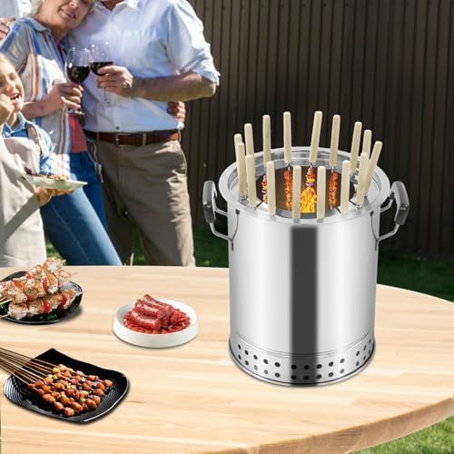 Outdoor Stainless Charcoal Grill Barrel with 16 Skewers