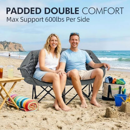 Double Camping Chair Loveseat -2 Person Oversized Padded Outdoor Camp Couch