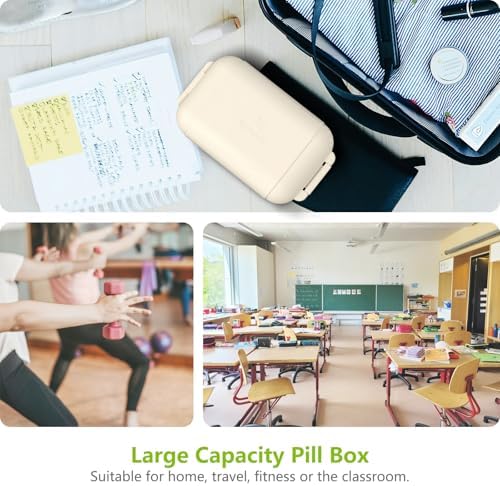 7 Compartments Travel Pill Organizer, Foldable Portable Airtight Pill Box