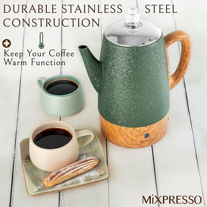 Mixpresso 10 Cup Shiny Green Electric Percolator Coffee Pot Stainless Steel