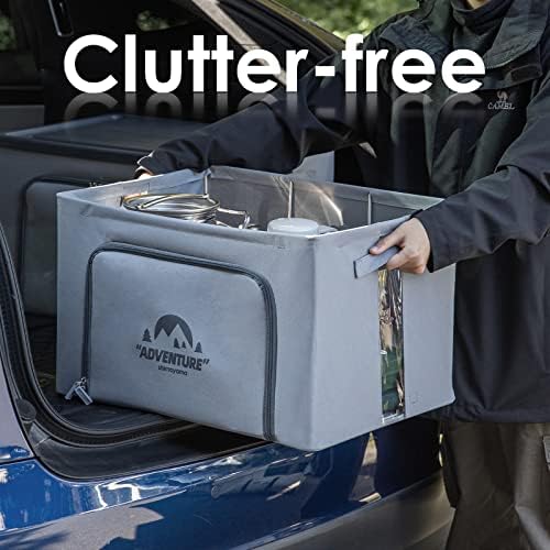Trunk Organizer for Camping Gear, 68L Foldable Fabric Car Container with a Lid, 20 Gallon Storage Box for Picnic, Camp, SUV, Jeep, Gray
