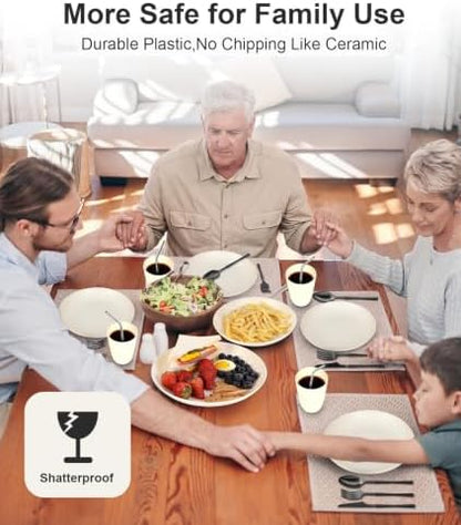 Quatish 48 Piece Plastic Plates and Bowls Sets for 6, Dinnerware Sets Beige