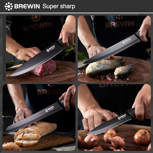 Knife Set, Brewin Kitchen Knife Set, Knives Set for Kitchen, Universal Knife Block, Utility Knife Block Set, New Home Essentials, Apartment Essentials, Camping Essentials, RV Essentials