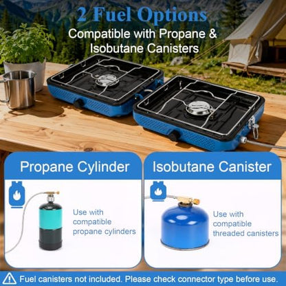 Uniflasy Foldable 2 Burner Camping Stove with Griddles