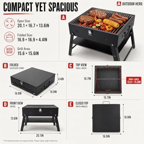 Portable BBQ Charcoal Camping Grill: Tabletop Folding Barbecue Grills