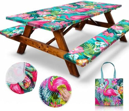 6ft Polyester Picnic Table Cover with Bench Covers Tablecloth Flamingo