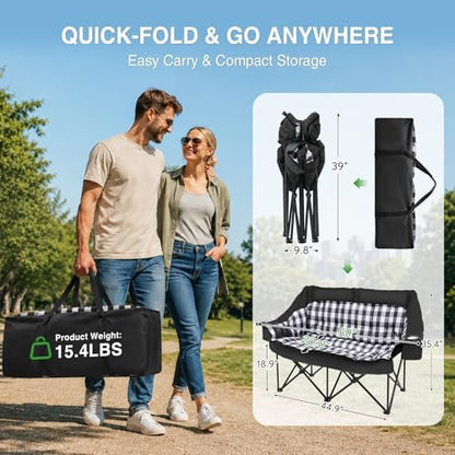 HOPERAN Double Camping Chair 800lbs Camping Couch Folding Loveseat, Black