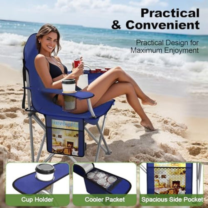 Folding Portable Camping Chair with Cooler, Cup Holder & Storage Pocket