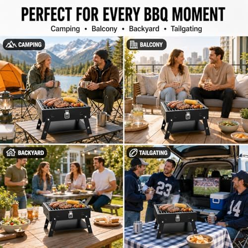 Small Portable BBQ Charcoal Grill: Mini Foldable Table Top Barbecue Grills