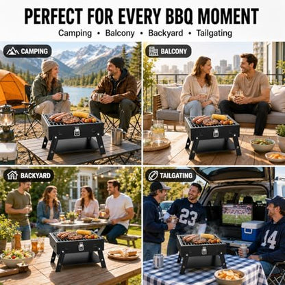 Small Portable BBQ Charcoal Grill: Mini Foldable Table Top Barbecue Grills