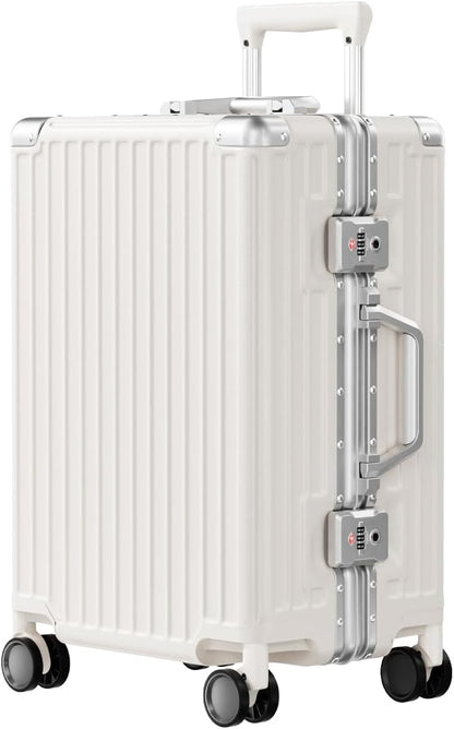AnyZip Carry On Luggage PC+ABS Aluminum Frame Zipperless Luggage Hard Shell Suitcase with TSA Lock Double Spinner Wheels 20 Inch White