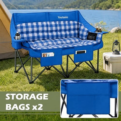 Youtanic Double Camping Chair, Heavy Duty 650lbs Padded Loveseat for Adults