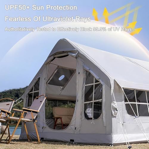 Inflatable Camping Tent with Pump, Easy Setup 2-8 Person Blow Up Tent, Waterproof Luxury Inflatable Tent with Mesh Windows, Doors, Hook and Carry Bag,Grey2