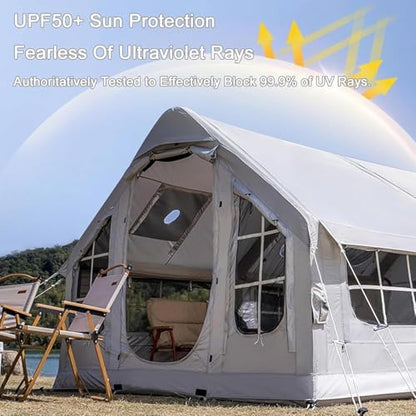 Inflatable Camping Tent with Pump, Easy Setup 2-8 Person Blow Up Tent, Waterproof Luxury Inflatable Tent with Mesh Windows, Doors, Hook and Carry Bag,Grey2