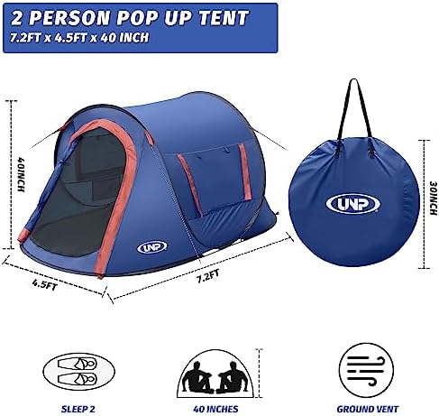 Pop-up Tent,2 Person Camping Tent,Instant Portable Beach Tent,Easy Pop Up Shade Tents 2 Doors for Camping Hiking & Traveling with Carrying Bag
