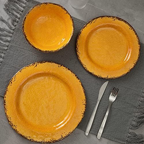 LEHAHA Rustic Melamine Dinnerware Sets for 4, Harvest Plates and Bowls Set
