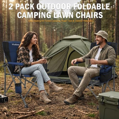 2 Pack Folding Camping Chair with Cup Holder and Storage Bag,Heavy Duty Supports 400 LBS,Portable Outdoor Chair for Camp,Lawns,Travel,Fishing,Blue