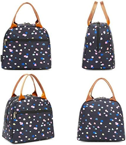 FlowFly Insulated Lunch Cooler Bag - Tote Organizer for Women/Men, Black Flower
