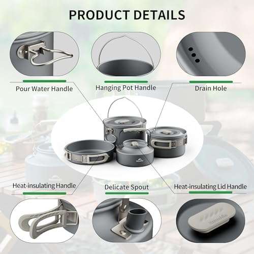 Naturehike Camping Cookware Set Mess Kit for Backpacking Gear, Camp Cooking Set, Camping Pots and Pans Set for Outdoor Backpacking Camping Hiking Picnic