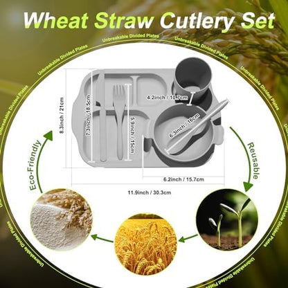 Honoson 24pcs Wheat Straw Dinnerware, Unbreakable, Dark Color