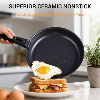 Ammeloo 21Pcs Pots and Pans Set Non Stick with Detachable Handle, Grill Pan