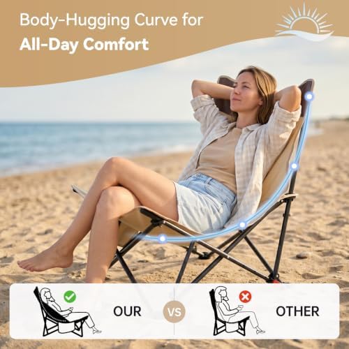 2 Pack Beach Chairs Oversized High Back Beach Reclining Chair with Adjustable Backrest Low Folding Camping Chairs for Beach, Lawn, Outdoor