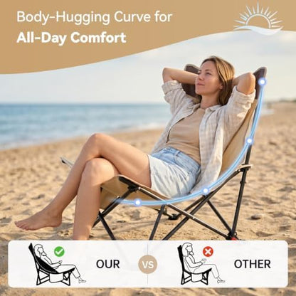 2 Pack Beach Chairs Oversized High Back Beach Reclining Chair with Adjustable Backrest Low Folding Camping Chairs for Beach, Lawn, Outdoor