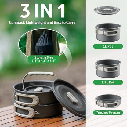 Naturehike Camping Cookware Set Mess Kit for Backpacking Gear, Camp Cooking Set, Camping Pots and Pans Set for Outdoor Backpacking Camping Hiking Picnic