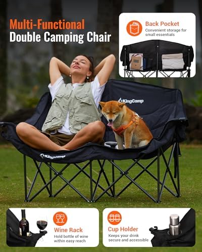 KingCamp Double Camping Chair, Oversized 880lbs Heavy Duty Loveseat XL