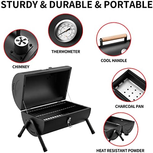 Charcoal Grill for Outdoor BBQ Smoker Portable Tabletop BBQ Grill,Black