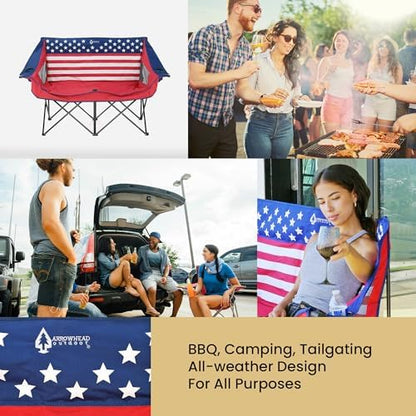 ARROWHEAD OUTDOOR 2-Pack Portable Folding Camp Loveseat Chair w/Glass & Cup Holders, Heavy Duty Carry Bag, 650 lbs Weight Capacity