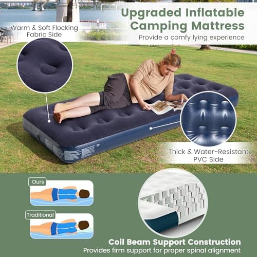 Goplus Camping Tent Cot, 5-in-1 Folding Camping Bed with Air Mattress, Pillow, Sleeping Bag, Waterproof Elevated Tent Shelter, Portable Outdoor Sleeping Cot with Carry Bag for Picnic, Trip