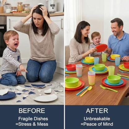 56 Piece Dinnerware Set for 8, Lightweight Unbreakable Plates Bowls