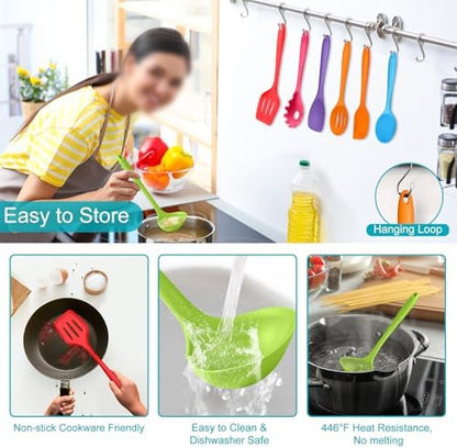 TeamFar Silicone Cooking Utensil Set of 7, Kitchen Cooking Utensil Set
