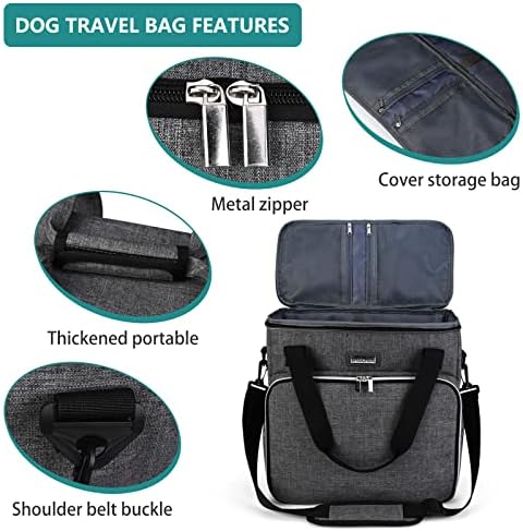 BAGLHER Dog Travel Bag, Pet Travel Bag (ALL Pet Travel Supplies), With 2 Pet Food Containers and 2 Collapsible Silicone Bowls; Essential Kits for Pet Travel Grey